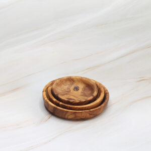 Handmade olive wood dipping bowls set with natural grain