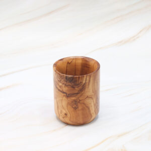 Handmade olive wood straight cup with natural Mediterranean grain