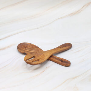 Handmade olive wood salad spoon with natural Mediterranean grain