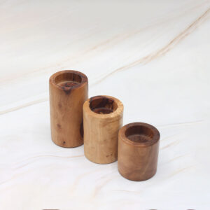 Handcrafted olive wood candle holders set of 3