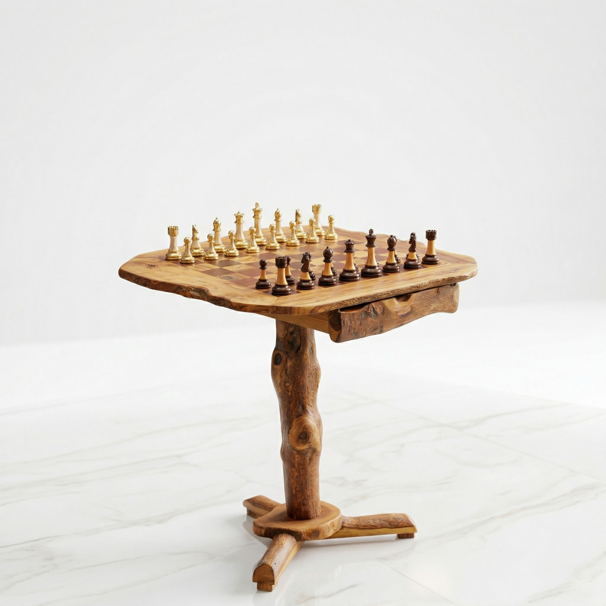 Rustic Olive Wood Chess Table with Drawers – Handcrafted Luxury Chess Table 3 Rustic Olive Wood Chess Table with Drawers – Handcrafted Luxury Chess Table - Image 3