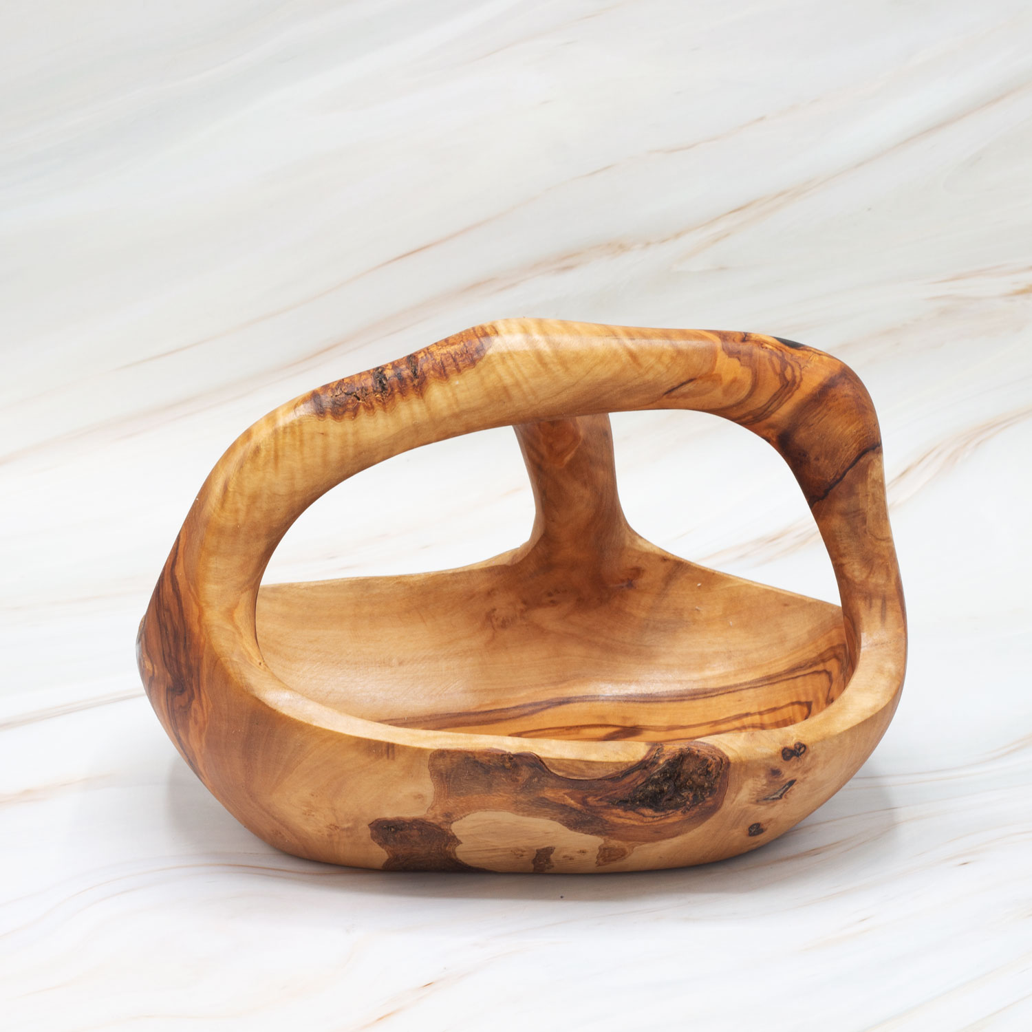 Handmade Olive Wood Fruit Basket with Handle – Rustic Wooden Basket 2 Handmade Olive Wood Fruit Basket with Handle – Rustic Wooden Basket - Image 2