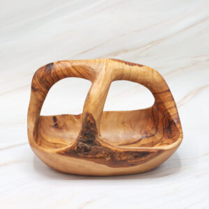 Handmade olive wood fruit basket with handle