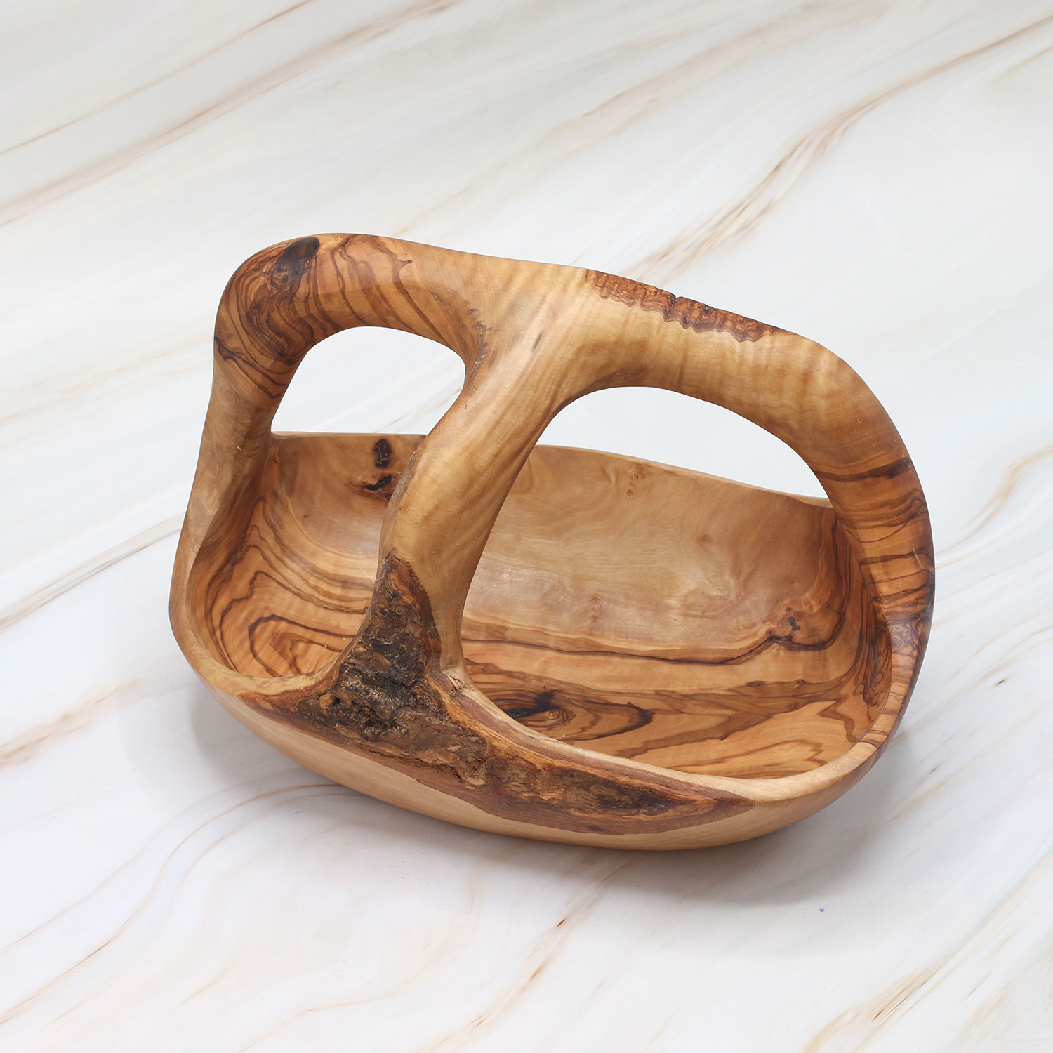 Handmade Olive Wood Fruit Basket with Handle – Rustic Wooden Basket 3 Handmade Olive Wood Fruit Basket with Handle – Rustic Wooden Basket - Image 3
