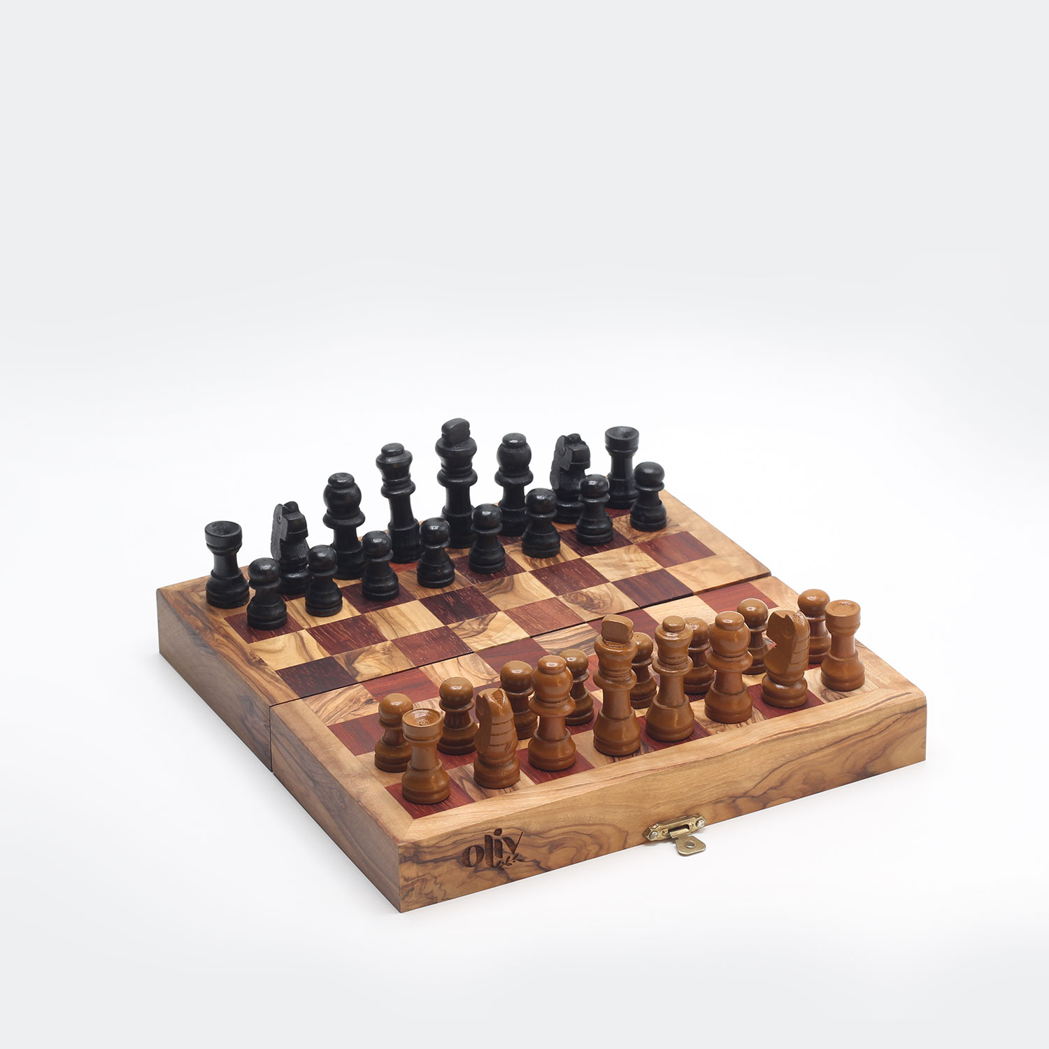 Folding Olive Wood Chess Set – Handcrafted Wooden Chess Board 1 Folding olive wood chess set with wooden pieces