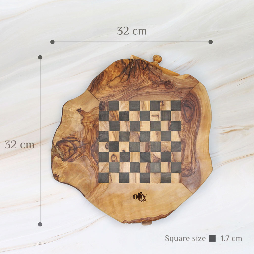Olive Wood Chess Board with Drawers - Rustic Chess Set 3 Olive Wood Chess Board with Drawers - Rustic Chess Set - Image 3