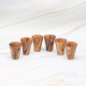 Handmade olive wood shot cups set of six