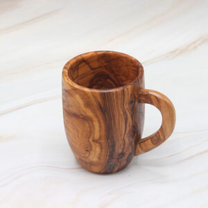 Handcrafted olive wood beer cup with natural grain