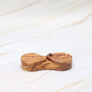 Handmade olive wood salt and pepper box with double compartments