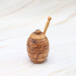 Handmade olive wood honey jar and dipper