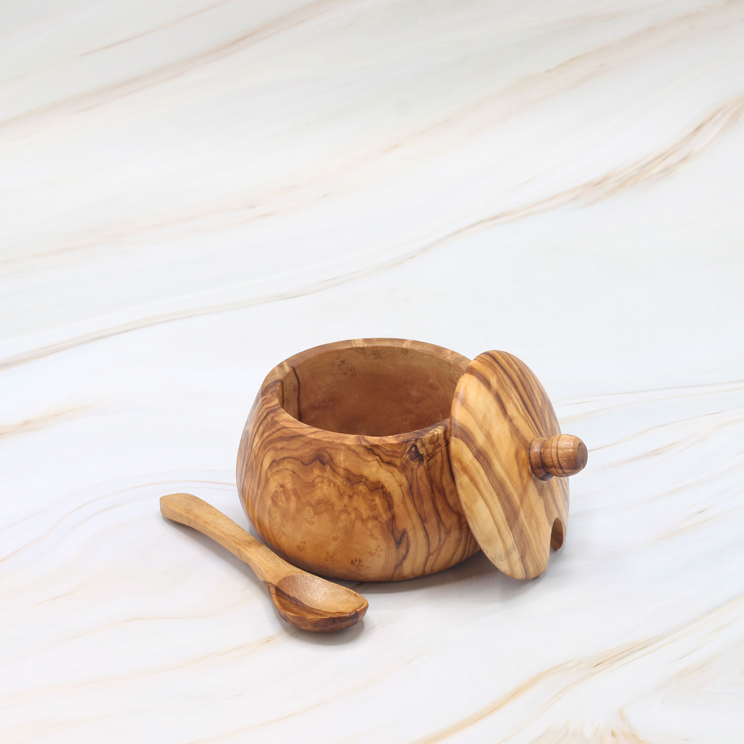 Olive Wood Spice Box with Spoon – Natural Kitchen Storage 2 Olive Wood Spice Box with Spoon – Natural Kitchen Storage - Image 2