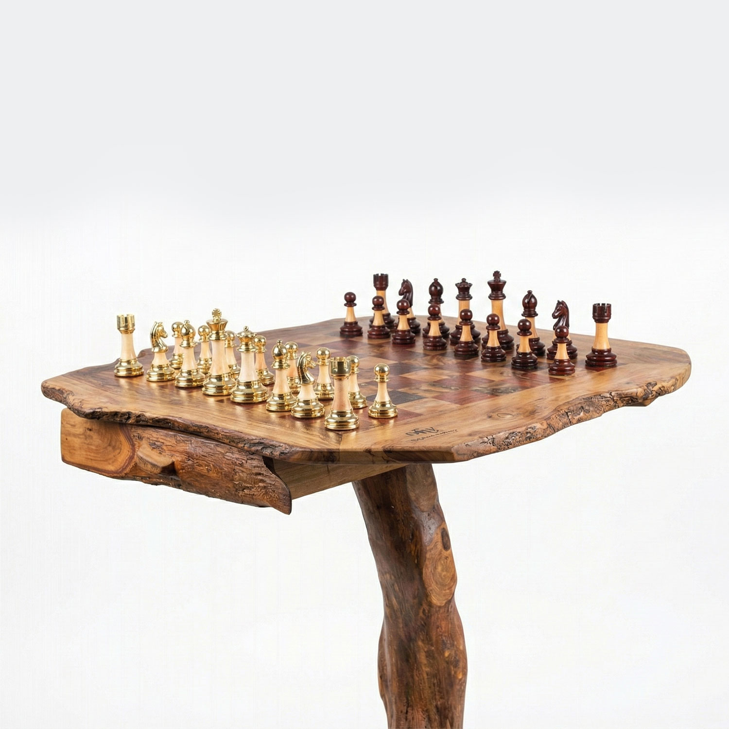 Rustic Olive Wood Chess Table with Drawers – Handcrafted Luxury Chess Table 1 Rustic olive wood chess table with drawers
