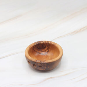 Handcrafted olive wood herb de-stemming bowl with natural grain