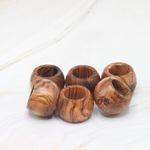 Handcrafted olive wood napkin rings set of 6