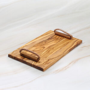 olive wood serving tray with handles handcrafted from natural olive wood