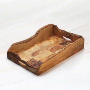 olive wood rectangular tray with handles handcrafted from natural olive wood