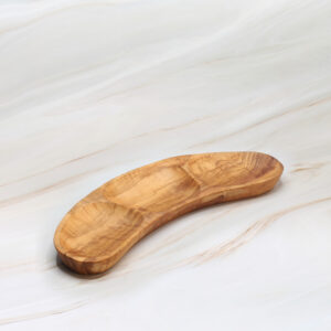 olive wood crescent dish with 3 sections handcrafted