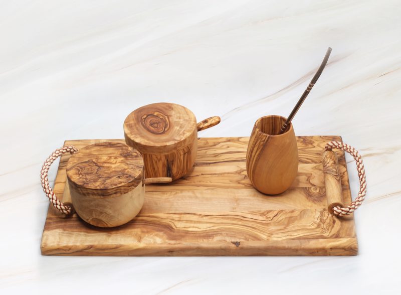 Olive Wood Matte Serving Tray Set