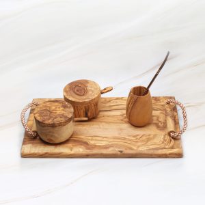 Olive Wood Matte Serving Tray Set