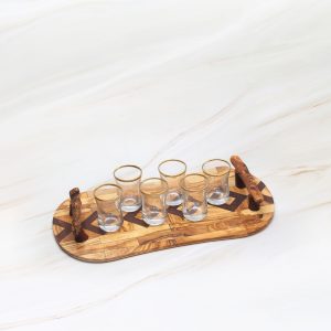 Olive Wood Oriental Tray Set