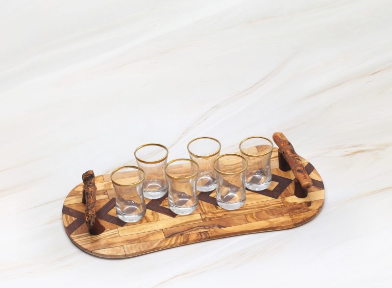 Olive Wood Oriental Tray Set